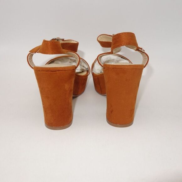 NEW rsxses Suede Platform Heels Sandals Peep Toe Brown Women's 6.5 - Picture 5 of 7